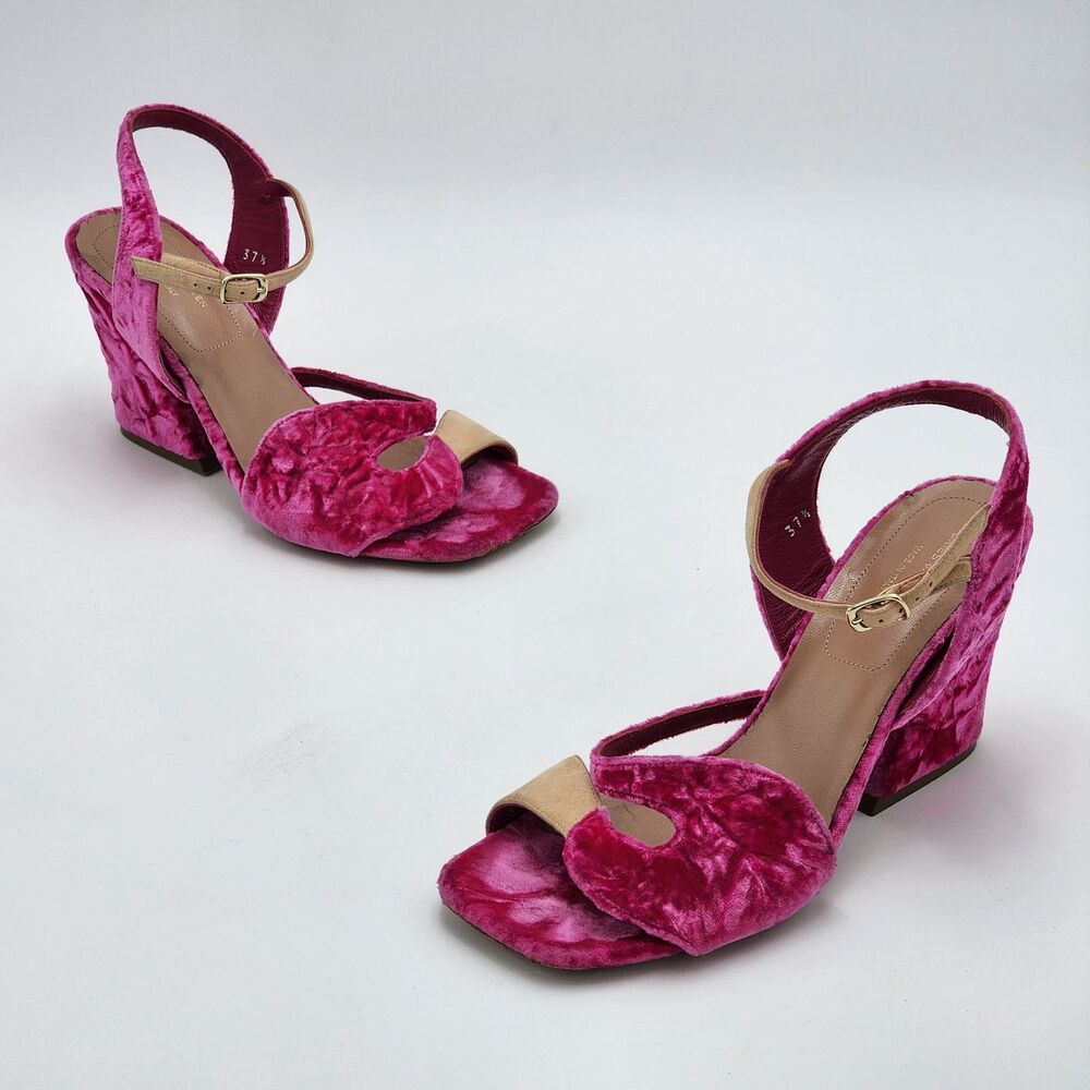 Dries Van Noten Pink Velvet Sandal Heels Size 37.5 EU